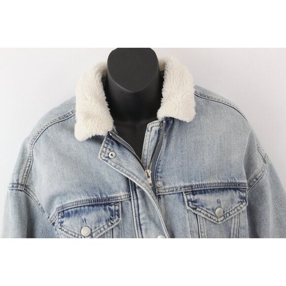 American Eagle Outfitters Women Jacket Boyfriend Trucker Lined Denim Blue Sz M - Picture 5 of 14